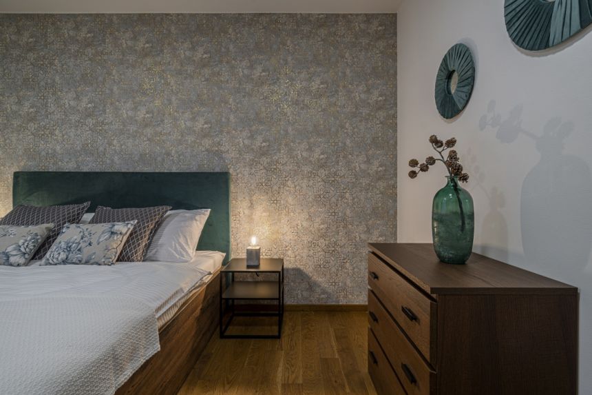 Realization of the bedroom with our exclusive wallpaper from the Wll-for collection