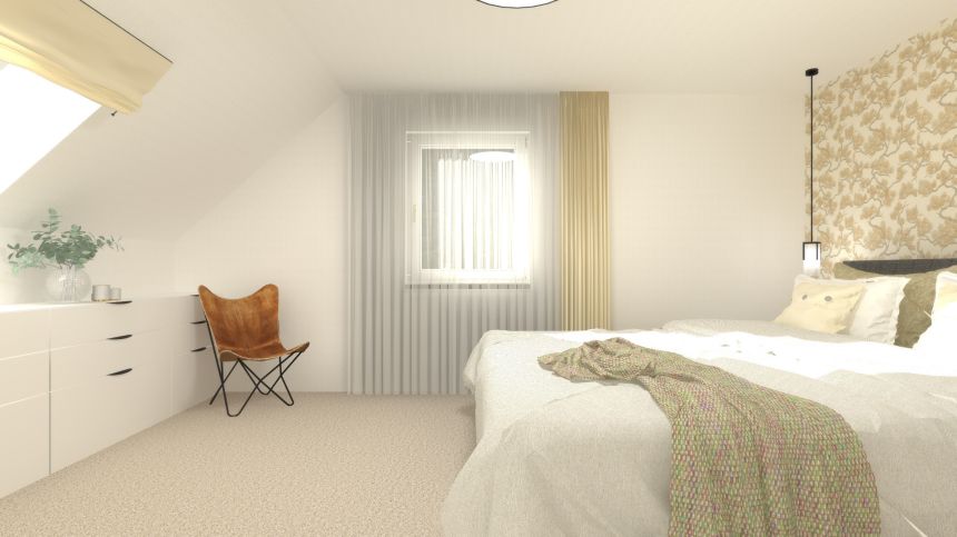 Visualization of a bedroom with luxury wallpaper