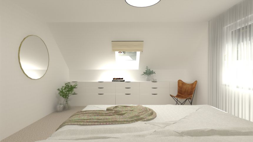Visualization of a bedroom with luxury wallpaper