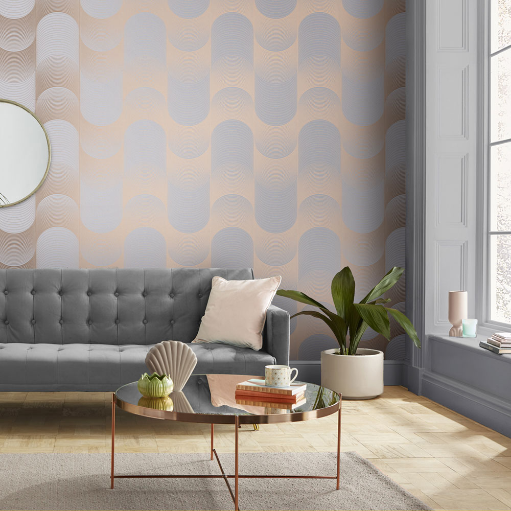Wallpaper with a large pattern placed near the entrance to stand out as the main element in the room.