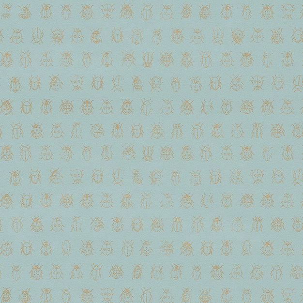 Turquoise wallpaper with golden beetles 375031, Pip Studio 4, Eijffinger
