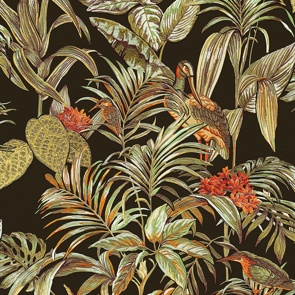 Luxury non-woven wallpaper, black, birds, leaves, DE120015, Best Sellers, Design ID