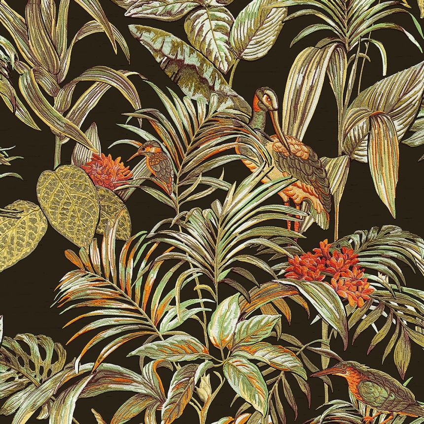 Luxury non-woven wallpaper, black, birds, leaves, DE120015, Best Sellers, Design ID