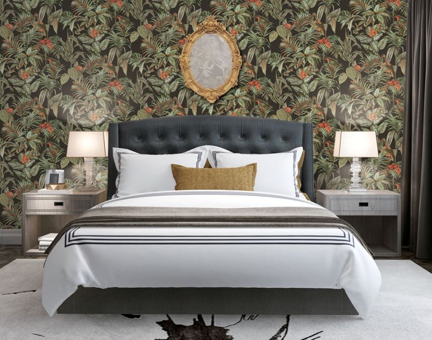 Luxury non-woven wallpaper, black, birds, leaves, DE120015, Best Sellers, Design ID