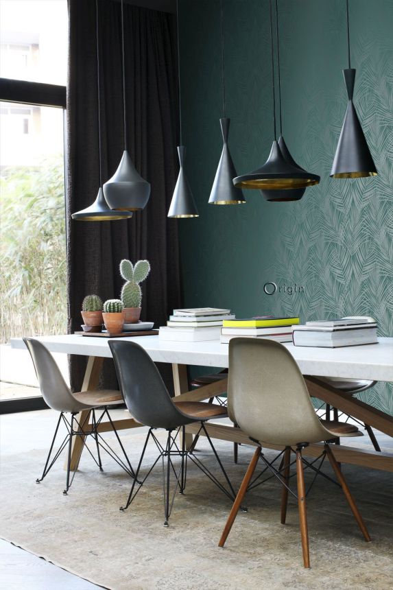 Green wallpaper, metallic palm leaves 347710, City Chic, Origin 