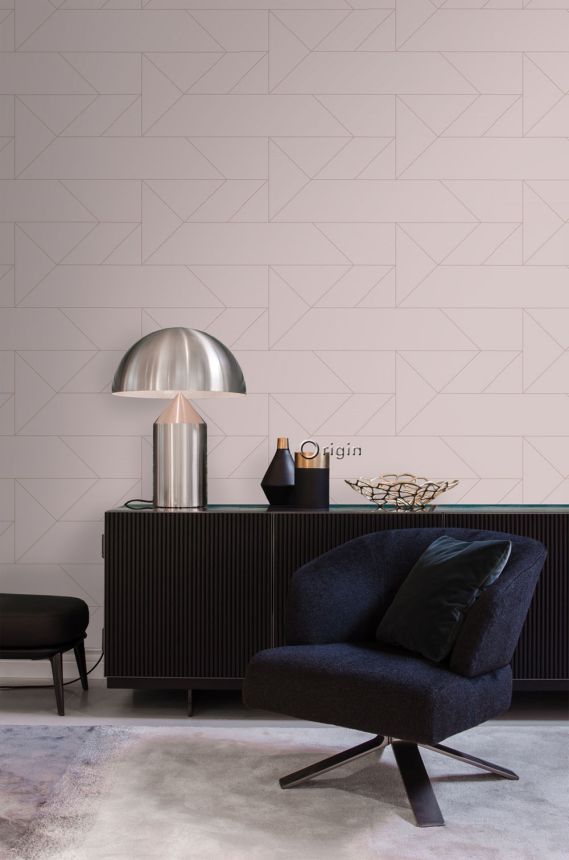 Old pink geometric wallpaper, metallic lines 347721, City Chic, Origin 