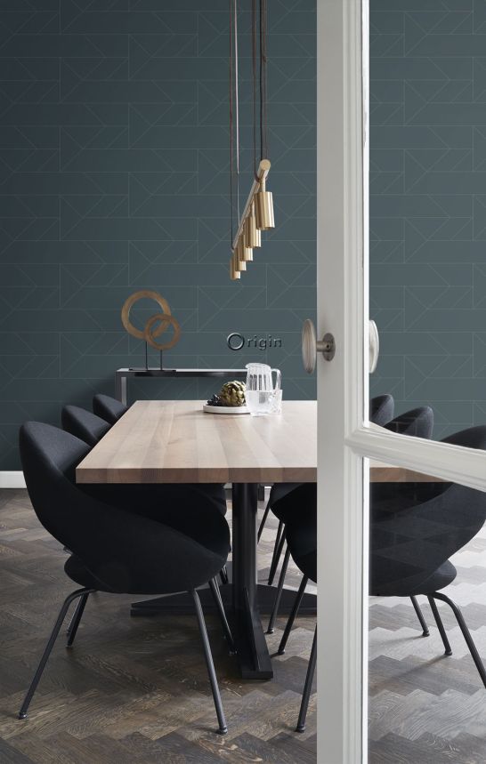 Blue geometric wallpaper, metallic lines 347725, City Chic, Origin 