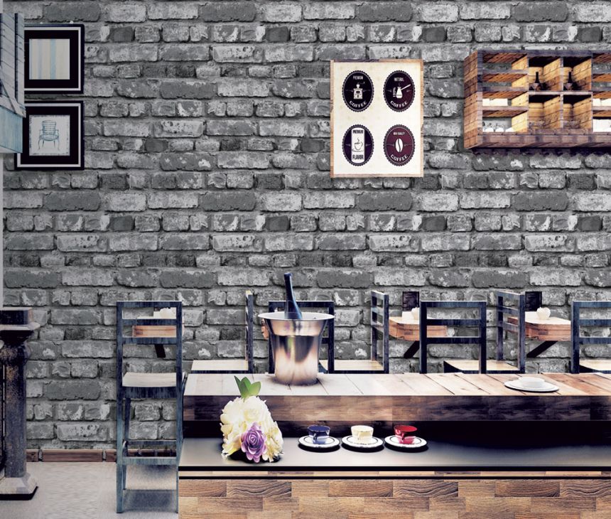 Washable brick wallpaper, imitation of a gray brick wall 555173, Old Friends 3, Vavex 2025
