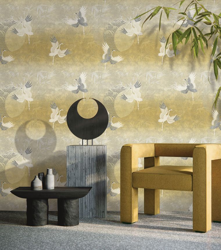 Luxury gray-beige wallpaper, birds 72907, Zen, Emiliana Parati 