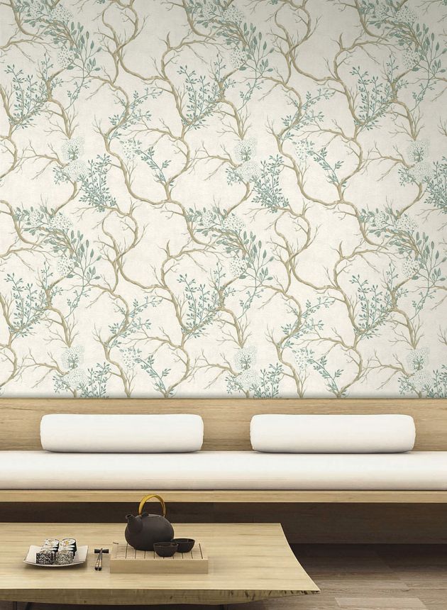 Luxury cream wallpaper, twigs, blooms 72957, Zen, Emiliana Parati 