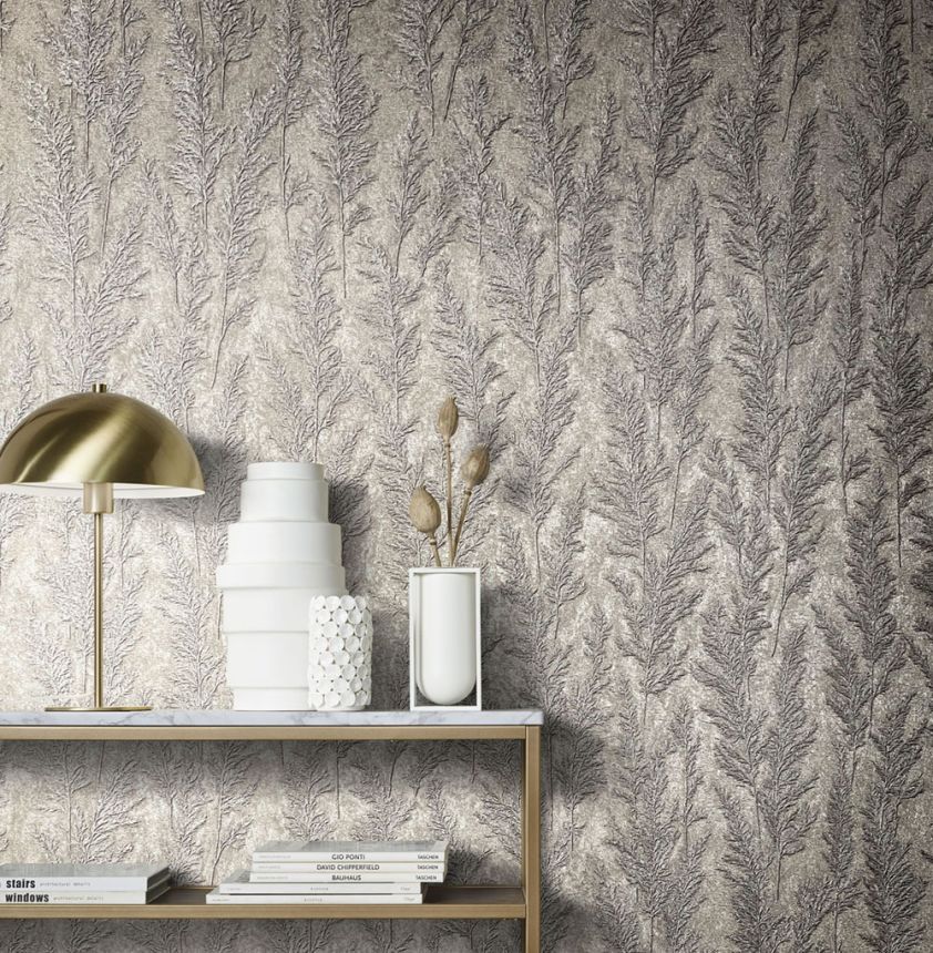 Metallic brown-beige wallpaper, blades of grass 33210, Natural Opulence, Marburg