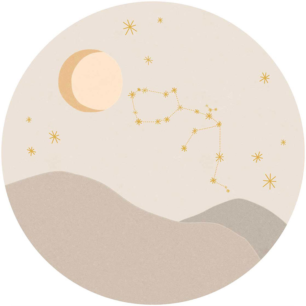 Beige circular wallpaper, Aquarius Constellation 323113, Explore, Eijffinger, diameter 115 cm