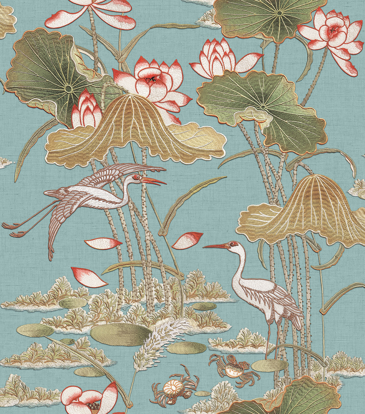 Luxury wallpaper, water lilies, birds, TP422704, Tapestry, Design ID