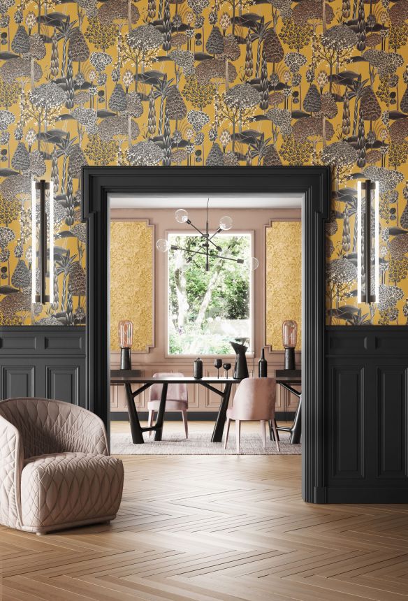 Ochre non-woven wallpaper, trees, SUM001, Summer, Khroma by Masureel