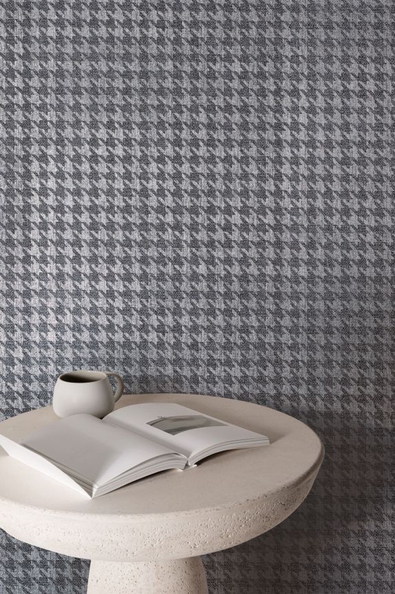 Black-silver wallpaper, fabric imitation,  rooster foot pattern, ILA503, Aquila, Khroma by Masureel
