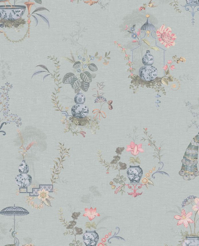 Blue wallpaper, flowers, peacocks, 333141 Pip Studio 6, Eijffinger