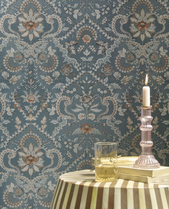 Blue floral wallpaper, baroque pattern, 333151 Pip Studio 6, Eijffinger
