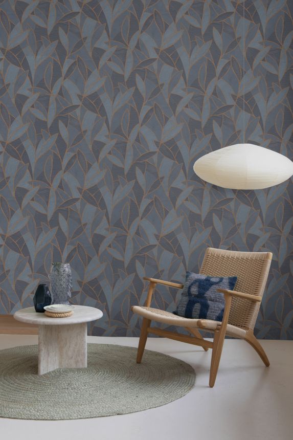 Blue-bronze wallpaper with leaves, AL26232, Allure, Decoprint