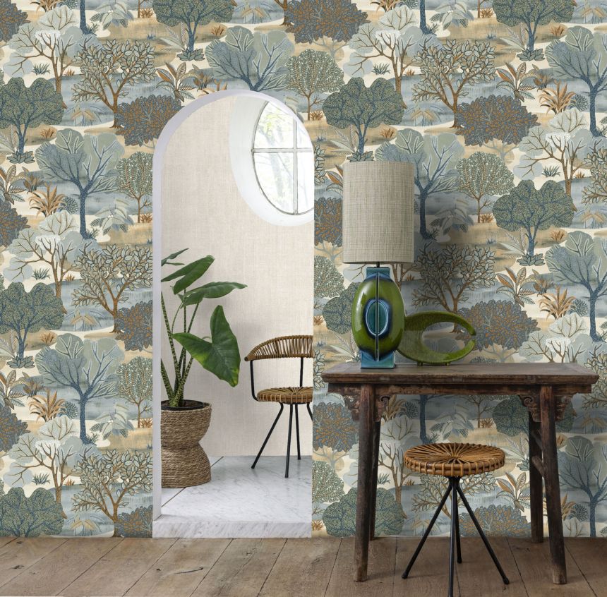 Blue wallpaper, trees, AL26252, Allure, Decoprint