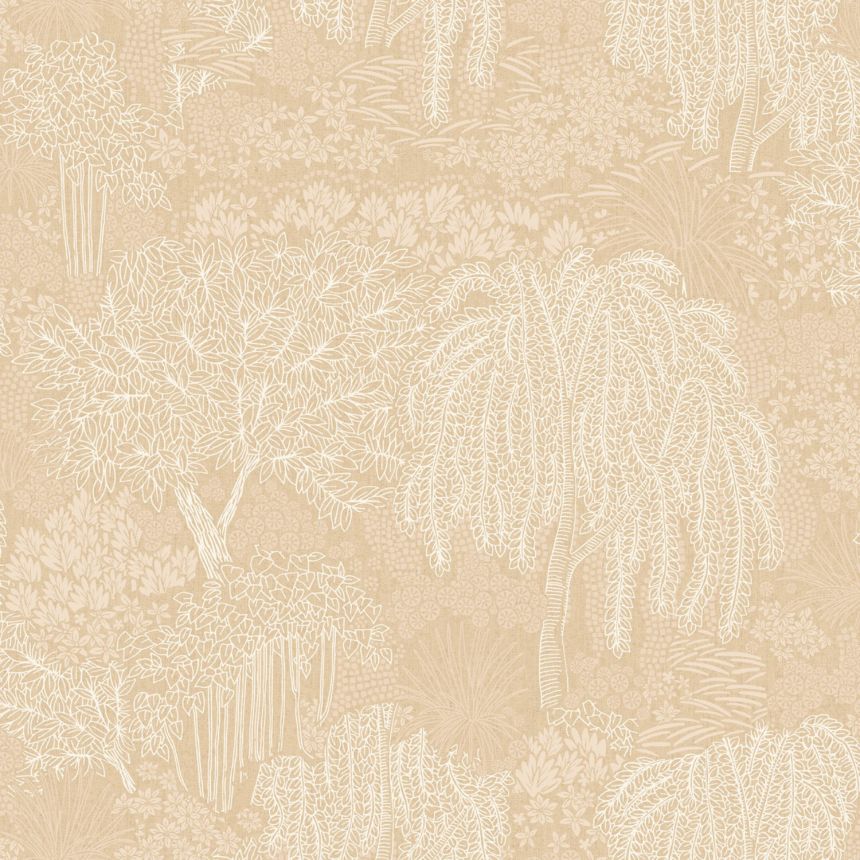 Beige wallpaper, trees, leaves, AL26261, Allure, Decoprint