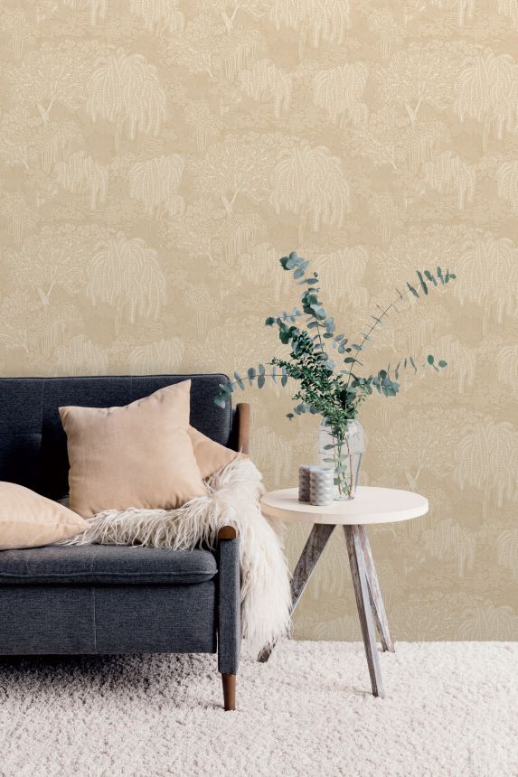 Beige wallpaper, trees, leaves, AL26261, Allure, Decoprint