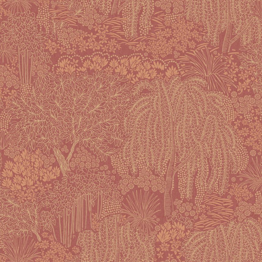 Wine red-gold wallpaper, trees, leaves, AL26263, Allure, Decoprint
