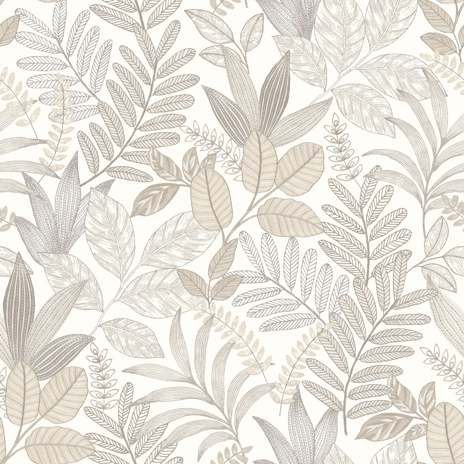 Gray-beige wallpaper with leaves, AL26290, Allure, Decoprint