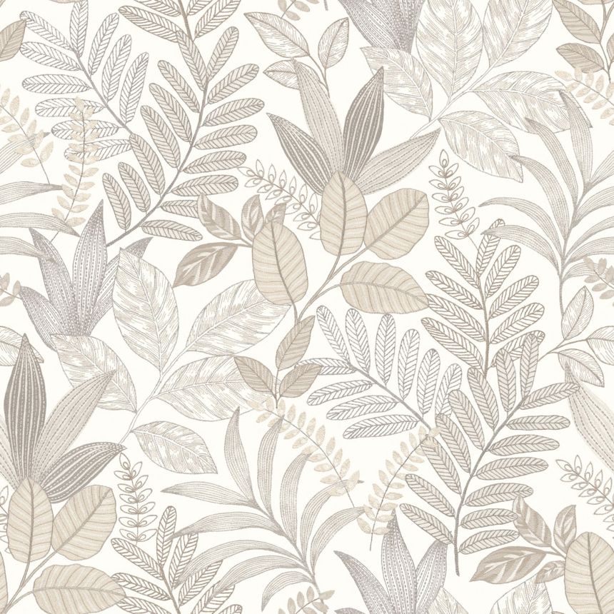 Gray-beige wallpaper with leaves, AL26290, Allure, Decoprint