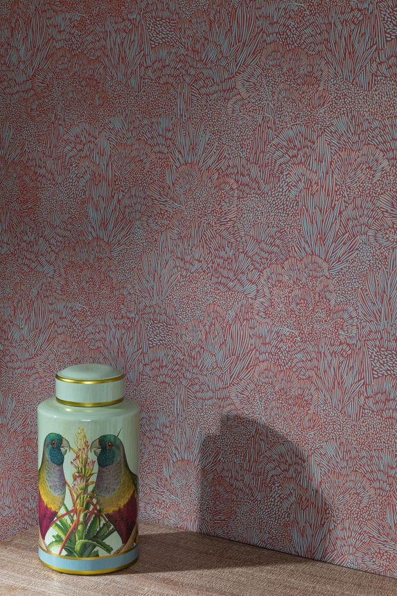 Turquoise-red wallpaper, landscape, trees, BA26063, Brazil, Decoprint