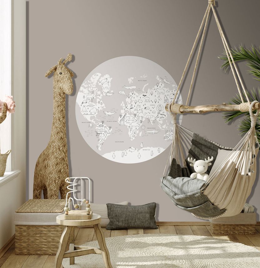 Pre-pasted children's non-woven wallpaper, World Map, PLC061, Platinum Shapes, Decoprint
