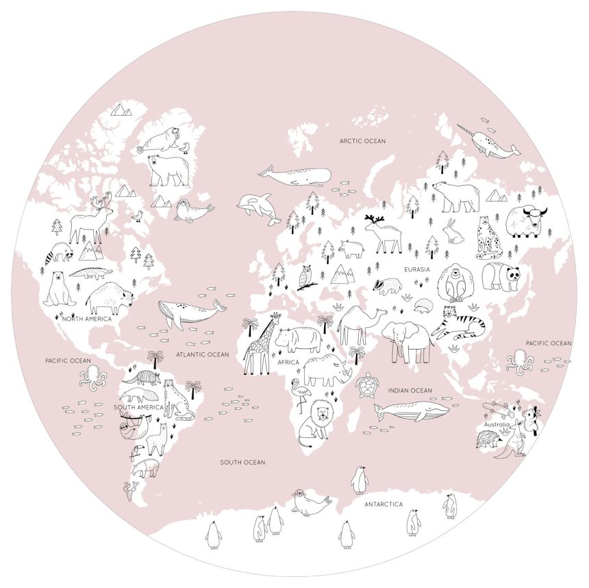 Pre-pasted children's non-woven wallpaper, World Map, PLC062, Platinum Shapes, Decoprint