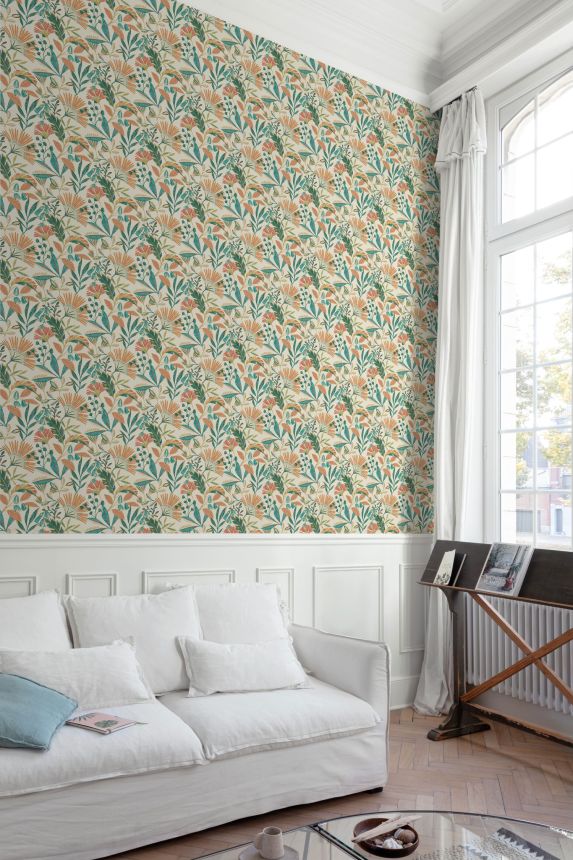 Cream wallpaper, flowers and leaves, A63801, Vavex 2025