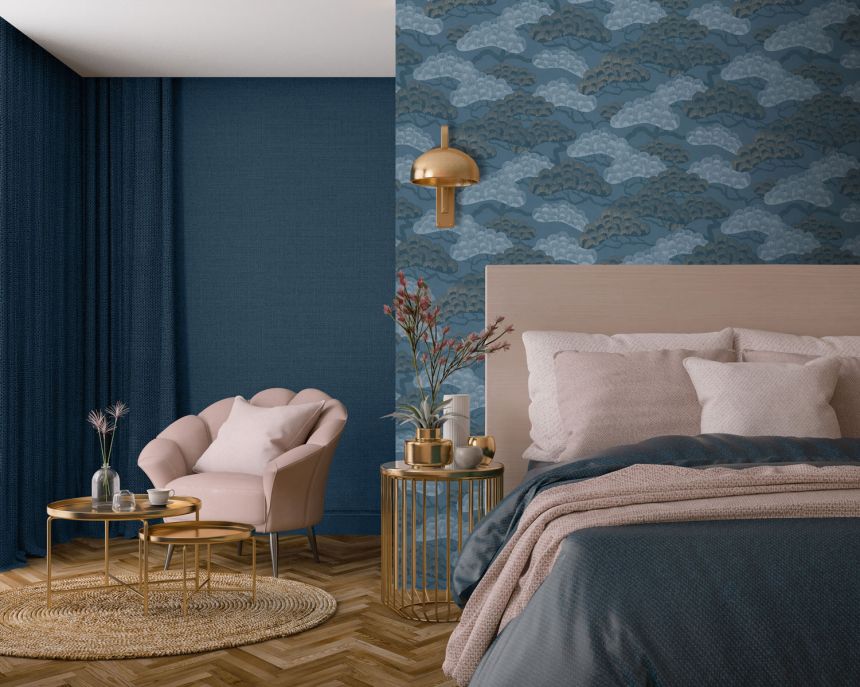 Blue wallpaper, twigs, trees, M64401, Elegance, Ugepa