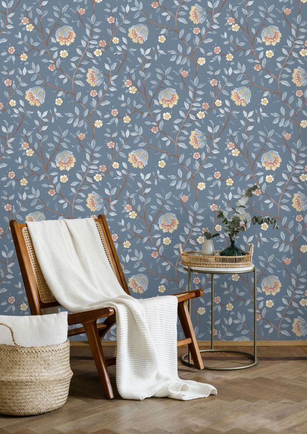Blue floral wallpaper, B19991D, Botanique, Ugepa