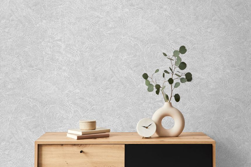 Gray wallpaper, twigs, leaves,  M49800, Botanique, Ugepa