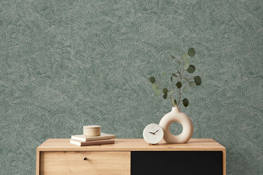 Green wallpaper, twigs, leaves,  M49814, Botanique, Ugepa
