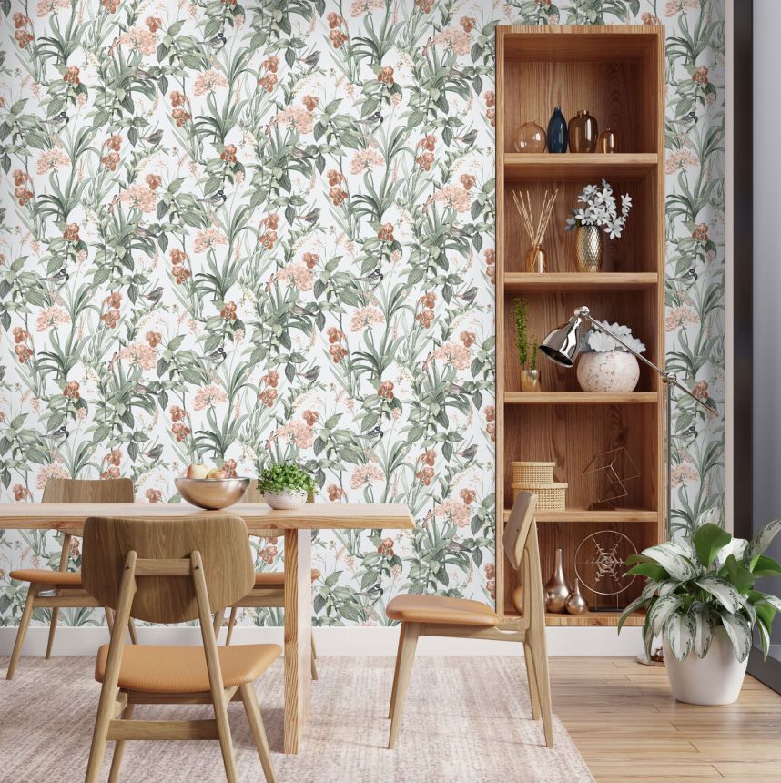 Wallpaper with flowers and birds, M64704 Botanique, Ugepa