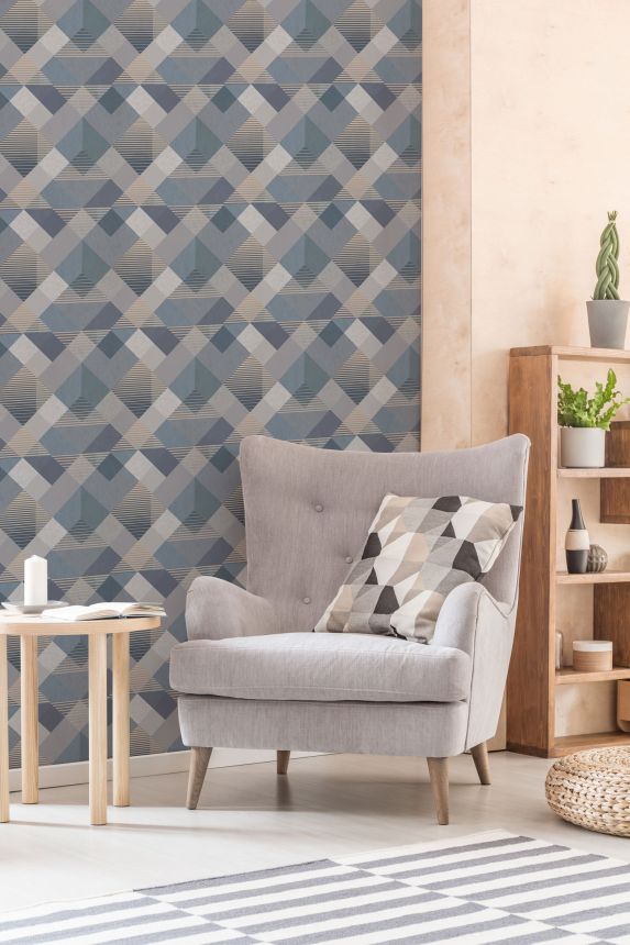 Blue-gold geometric pattern wallpaper, 118707, Vavex 2025