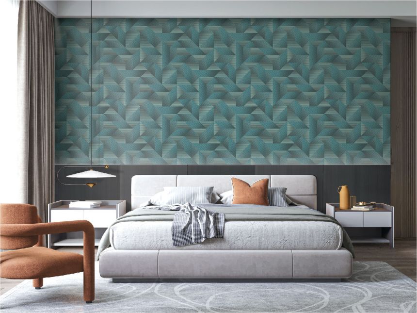 Turquoise geometric 3D wallpaper, TP422976, Exclusive Threads, Design ID