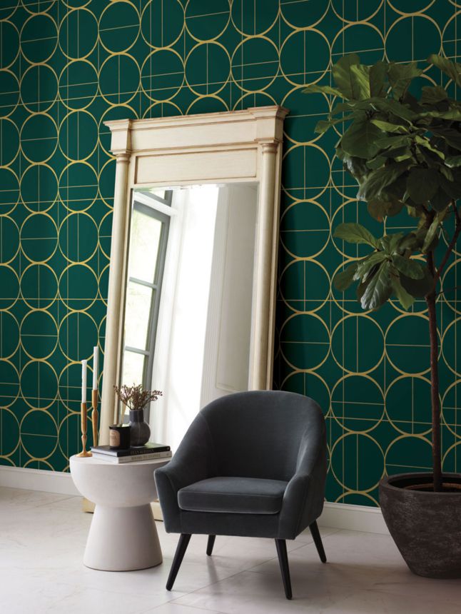 Green-gold geometric wallpaper, MD7203, Modern Metals, York