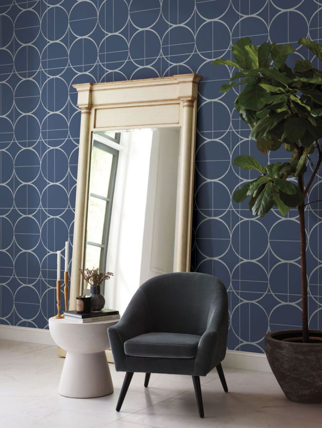Blue-silver geometric wallpaper, MD7204, Modern Metals, York