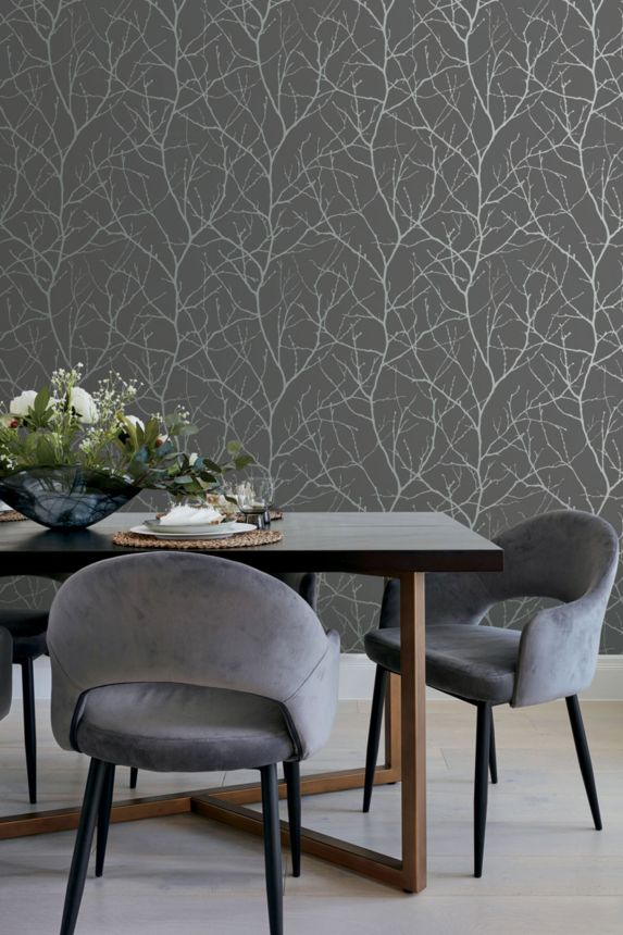 Grey-silver wallpaper, tree branches, MD7125, Modern Metals, York