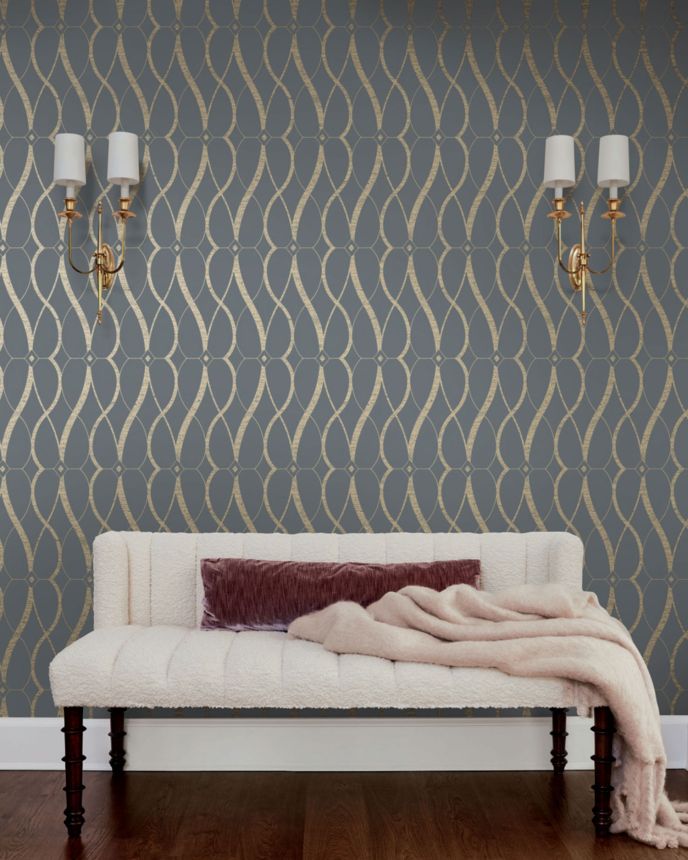 Grey-gold geometric wallpaper, MD7176, Modern Metals, York