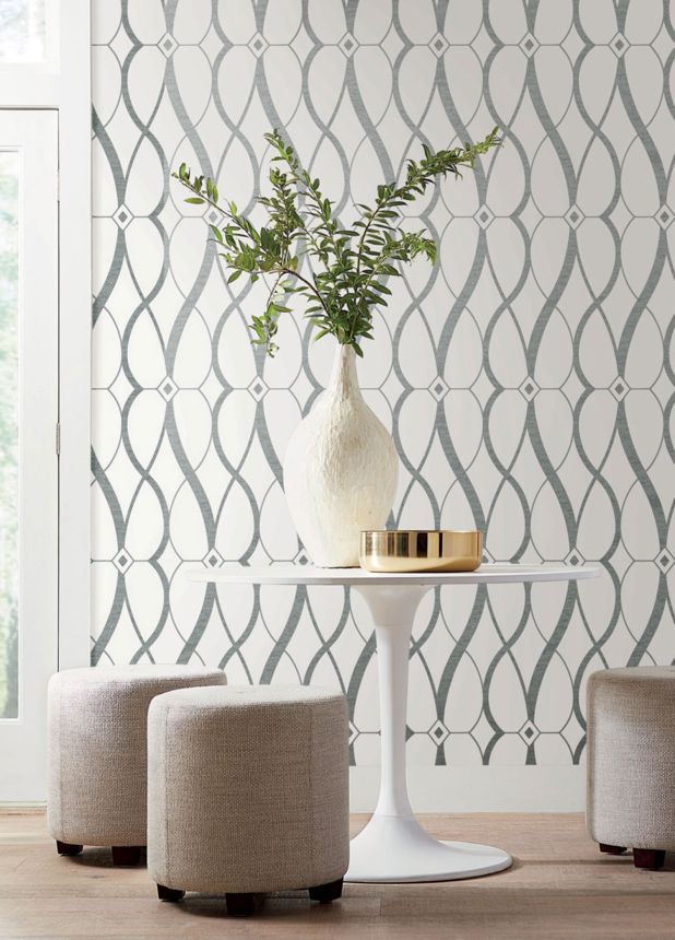 White-silver geometric wallpaper, MD7173, Modern Metals, York