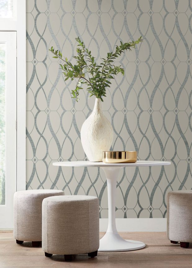 Beige-silver geometric wallpaper, MD7175, Modern Metals, York