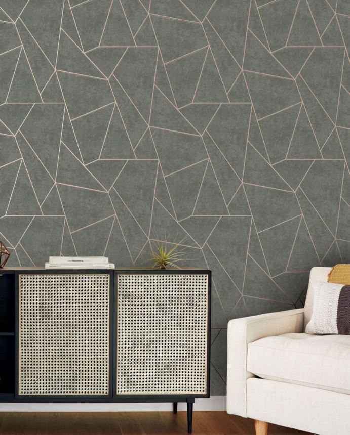 Grey-gold geometric wallpaper, NW3502, Modern Metals, York