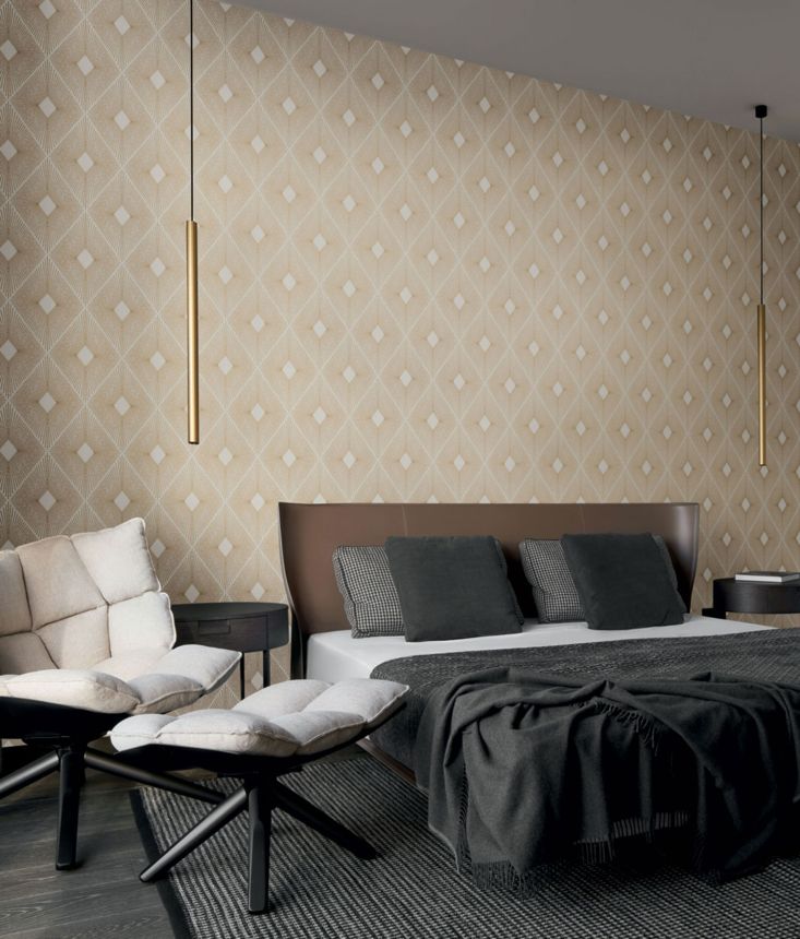 Cream-gold geometric wallpaper, NW3592, Modern Metals, York