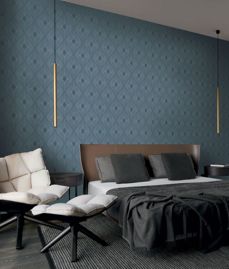 Blue-silver geometric wallpaper, MD7131, Modern Metals, York