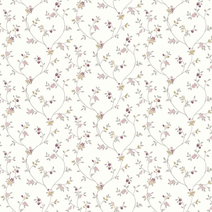 White non-woven floral wallpaper, 12332, Fiori Country, Parato