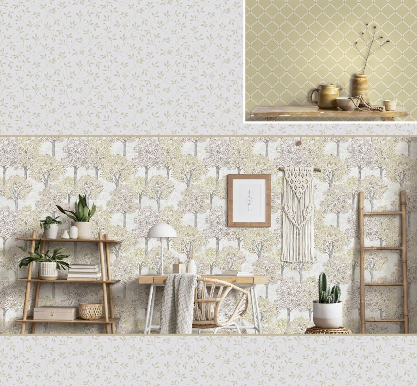 Ocher wallpaper with white ornaments, 12358, Fiori Country, Parato